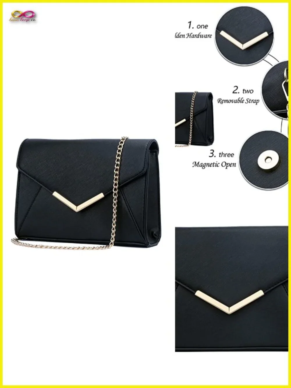 Elegant Faux Leather Evening Envelope Clutch Purse Foldover Bag Party Wedding
